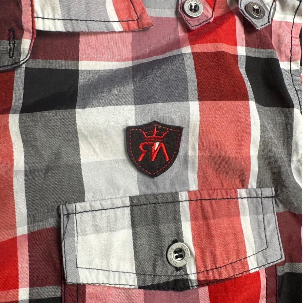 Red Ape Authentic Plaid‎ Shirt Mens XL Long Sleeve Button Up Casual Black White - Picture 4 of 5